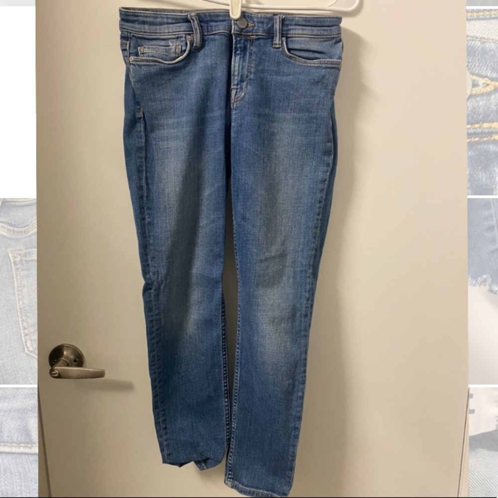 All Saints medium wash mid rise skinny jeans